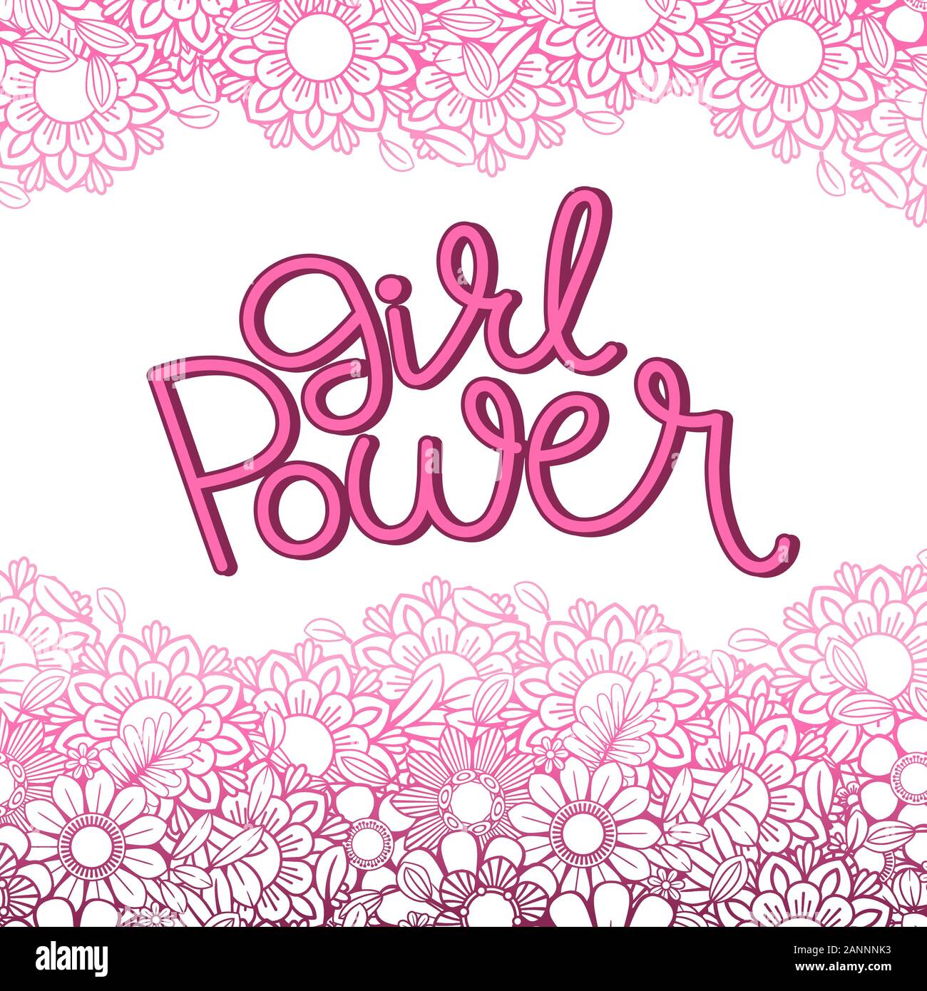 Girl Power hand drawn lettering. Feminism quote and woman motivational slogan. Isolated on white background. Vector illustration. Perfect for prints, t-shirts, cards and posters Stock Vector