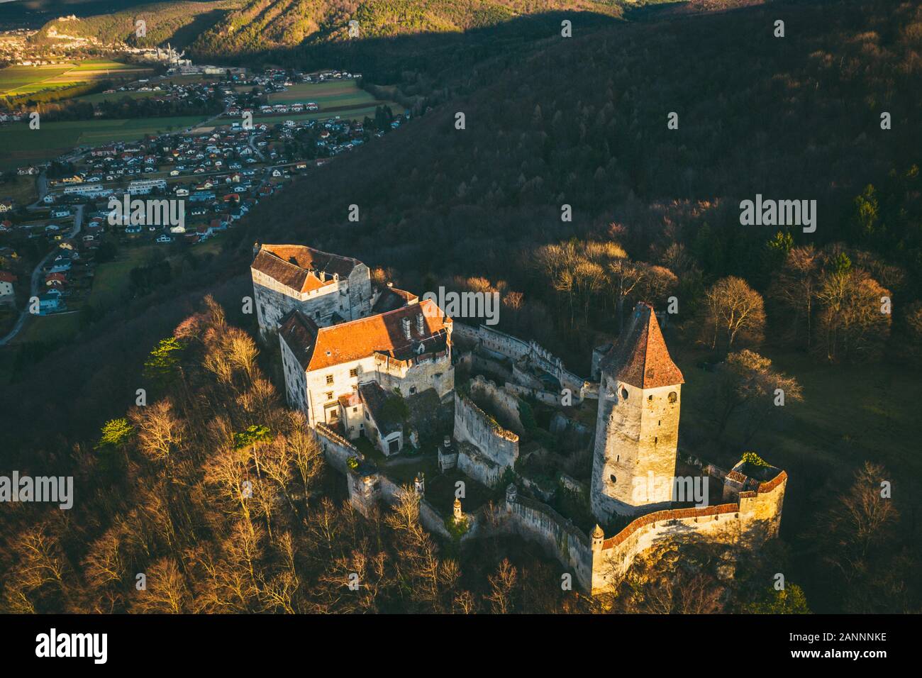 Castle Seebenstein aerial view in Austria Stock Photo