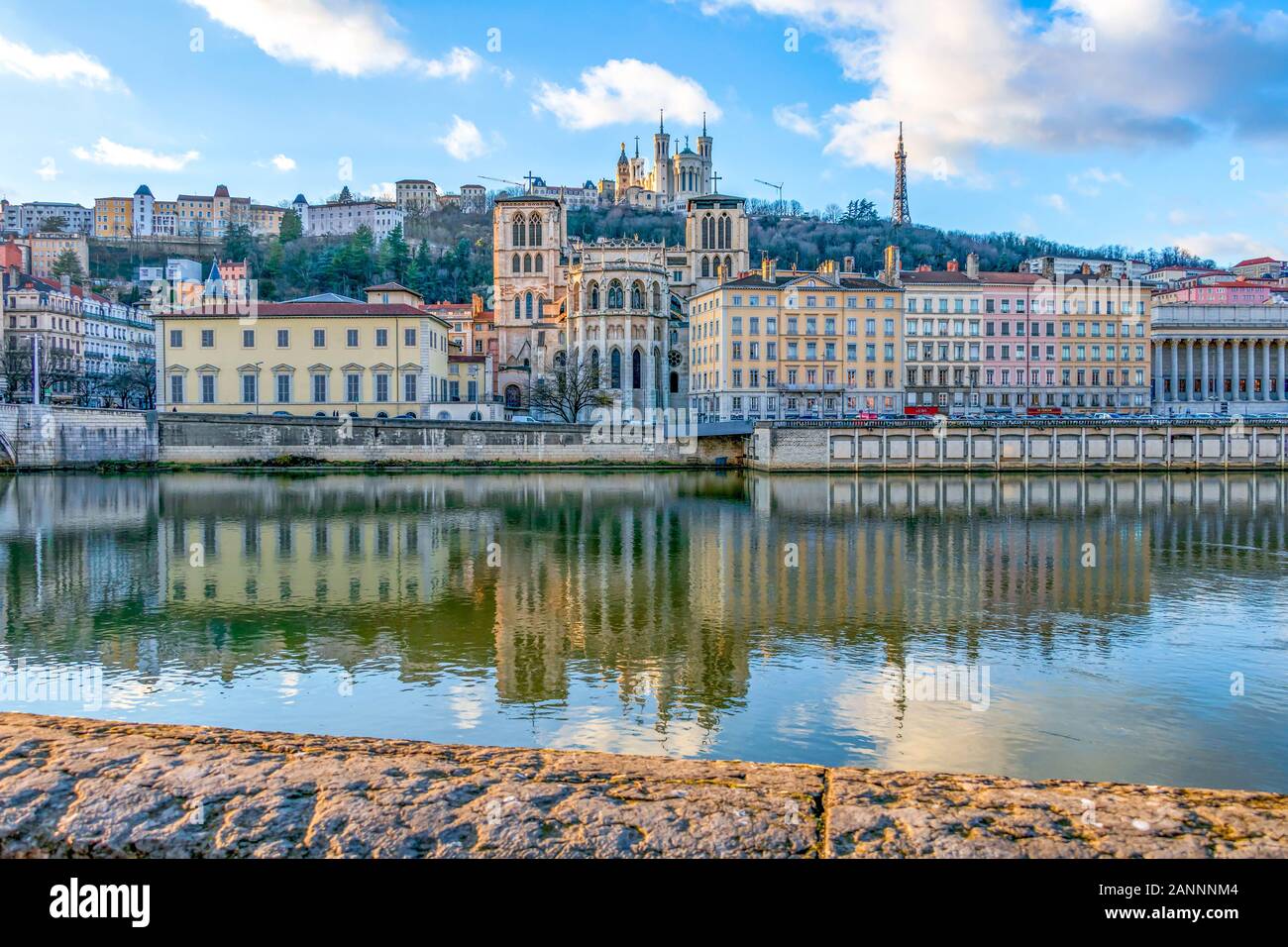 Lyon, France - January, 2020 : Cathedral Saint Jean and Basilica Notre ...