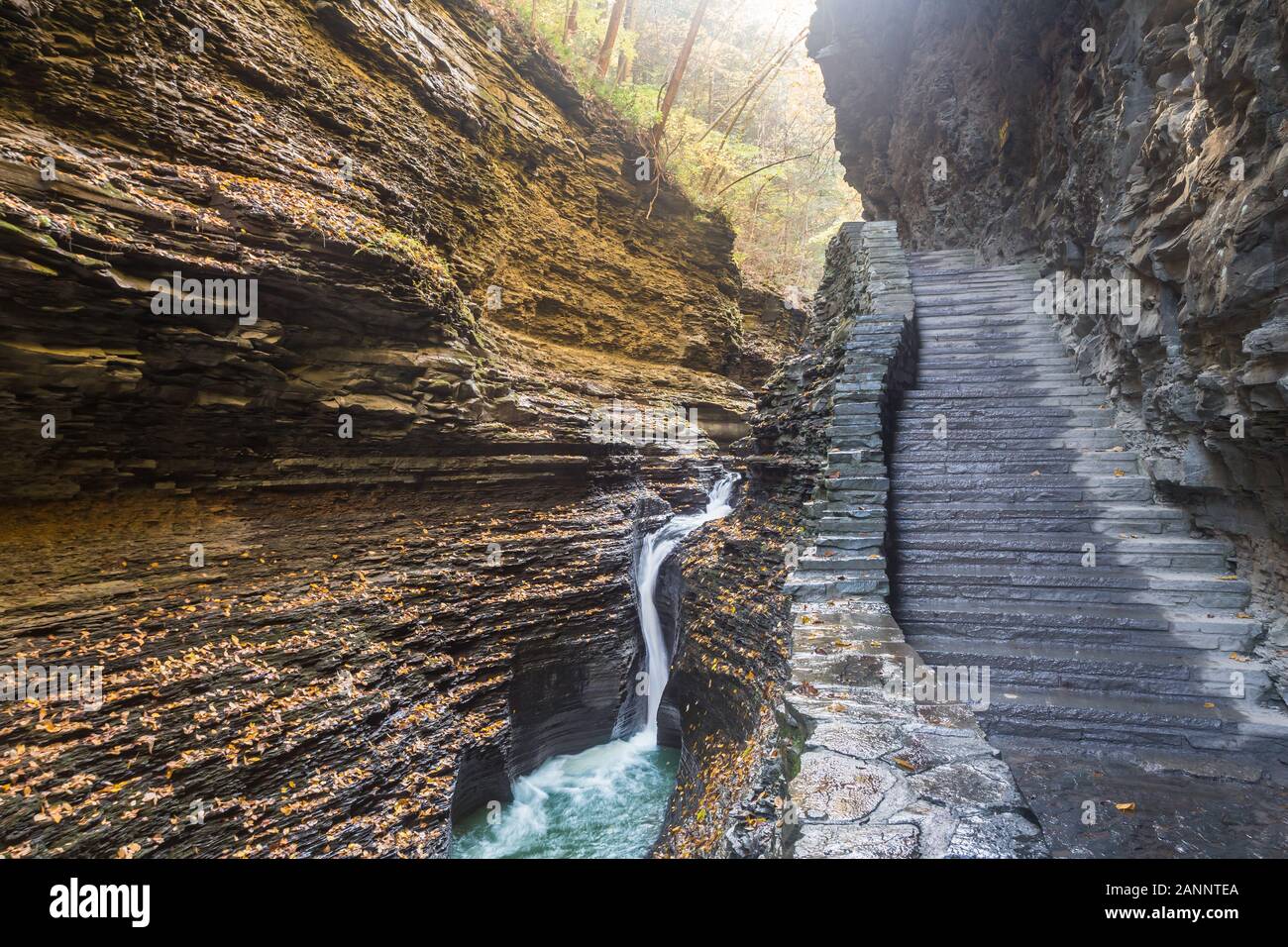 Watkins Glen State Park in upstate New York has more than 800 steps on the Gorge Trail. Stock Photo