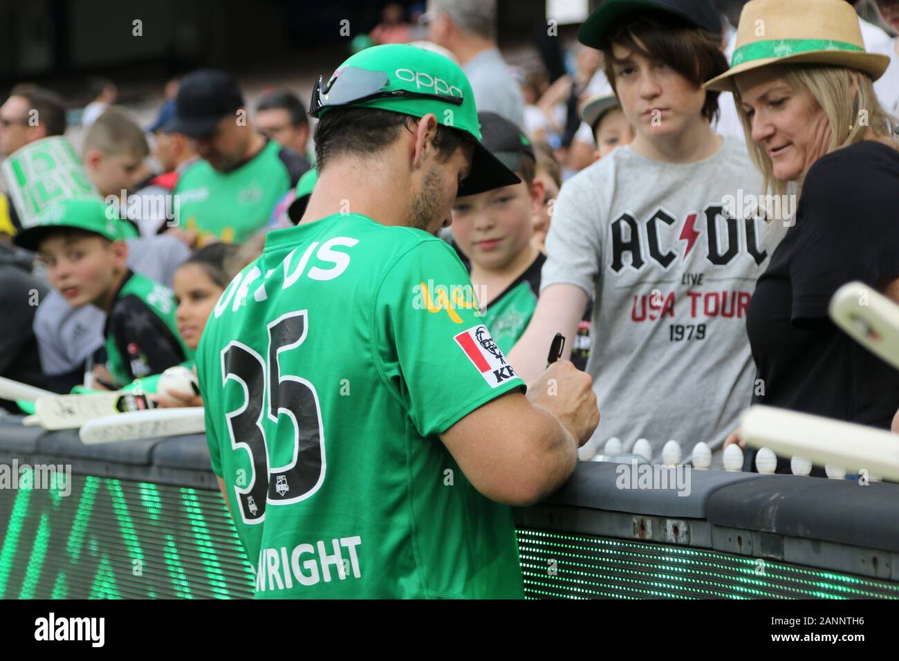 Mcg Melbourne Victoria Australia 18 January 2020 Kfc Big Bash League Bbl Match 41 The Melbourne Stars Men Playing The Perth Scorchers Men Stars Player Hilton Cartwright Signs