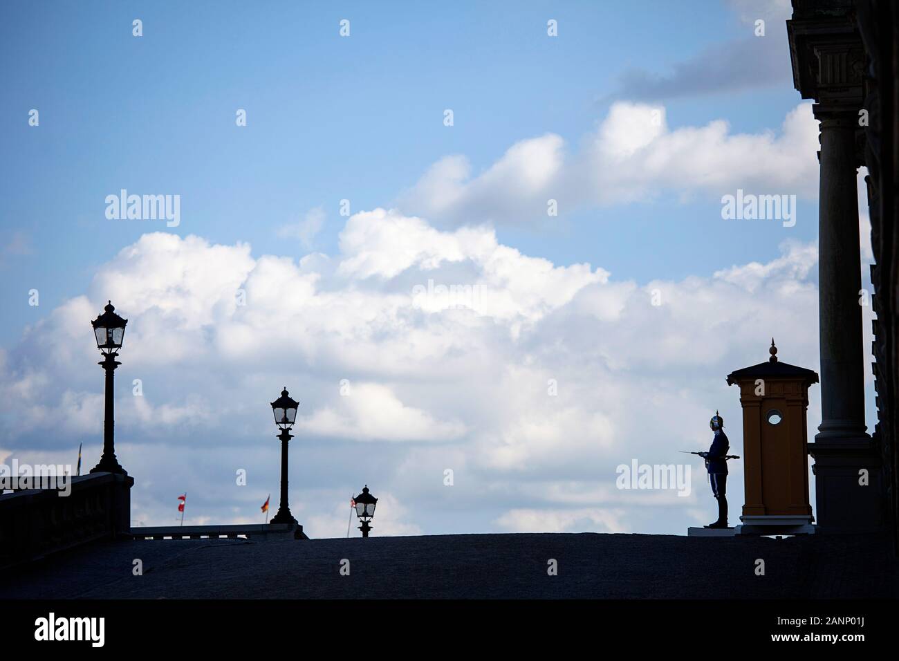 Silhouette of Stockholm Castle Guard, Sweden Stock Photo