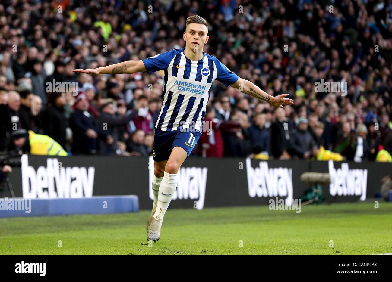 Brighton And Hove Albion S Leandro Trossard Celebrates Scoring His Side S First Goal Of The Game During The Premier League Match At The Amex Stadium Brighton Stock Photo Alamy