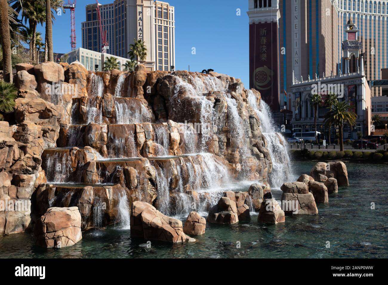 Mirage hotel Water feature in Las Vegas, Nevada, USA Stock Photo