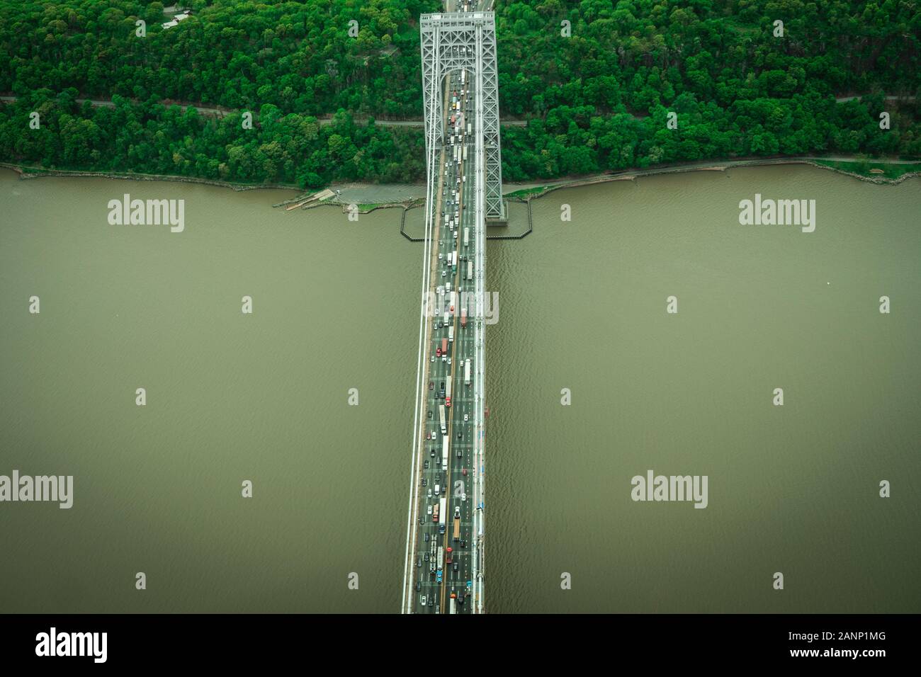 Washington Bridge New York City aerial view, huge bridge in New York city from above