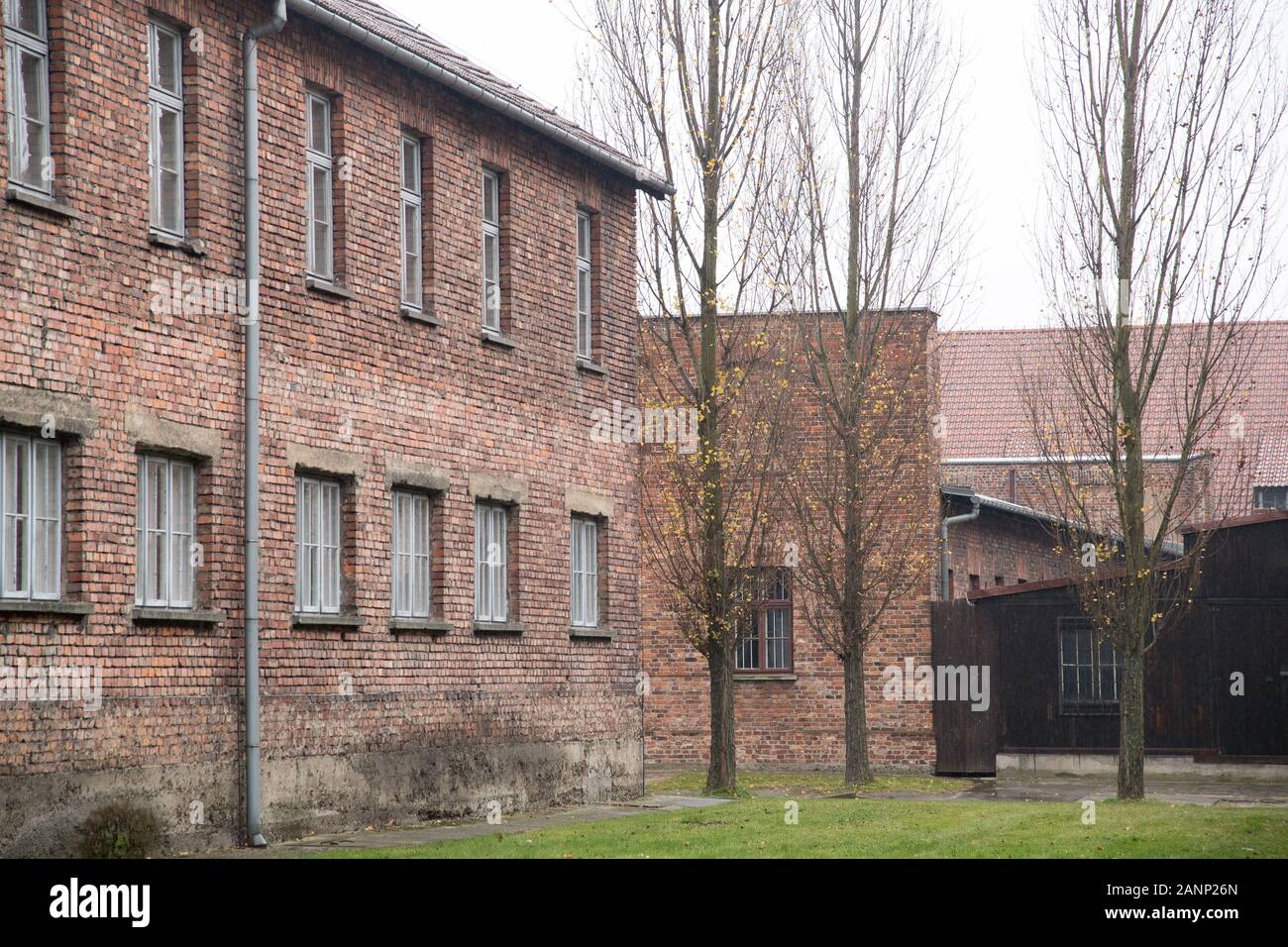 Block 26 (Barrack 26) and Block 20 (Barrack 20) in Nazi German Konzentrationslager Auschwitz I Stammlager (Auschwitz I concentration camp the main cam Stock Photo