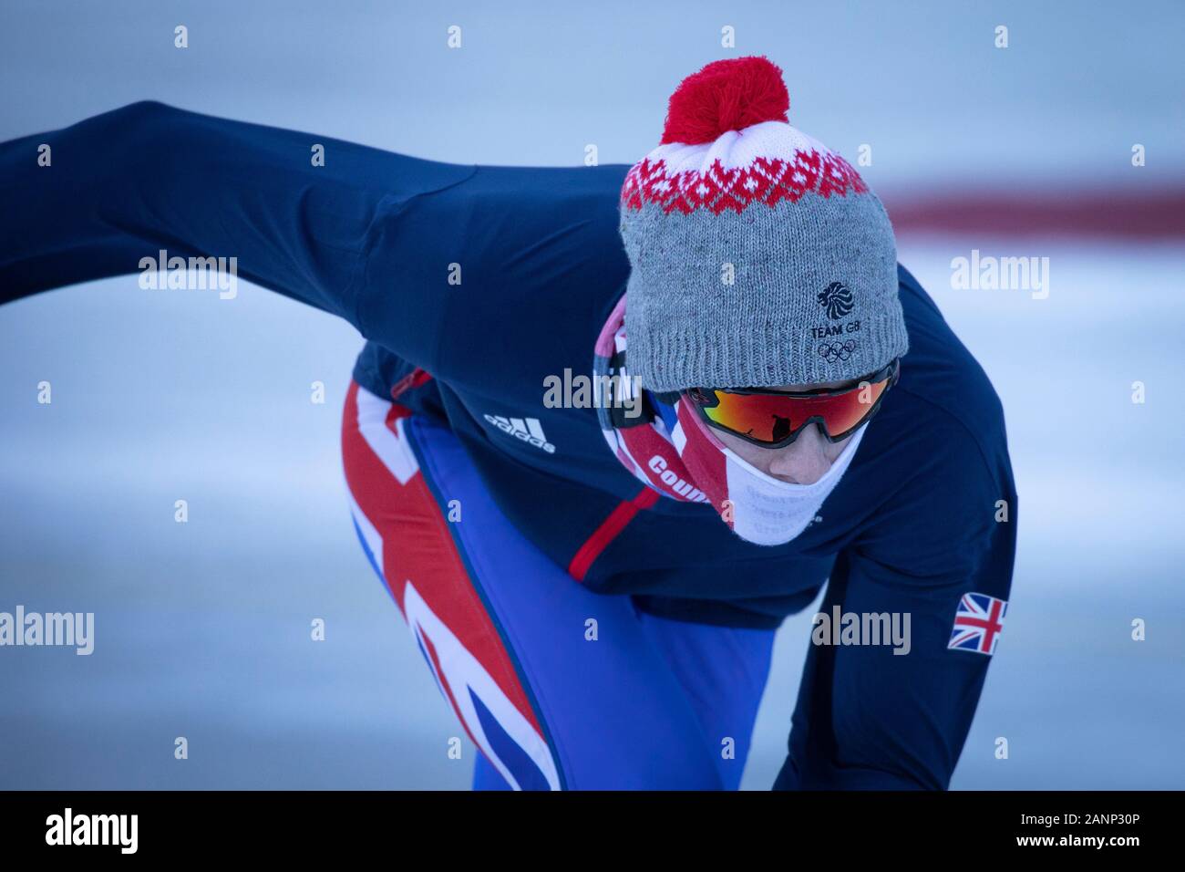 Team GB s speed skater Theo Collins 16 training during the Lausanne 2020 Youth Olympic Games on the 12h January 2020 at Lake St Moritz Stock Photo Alamy