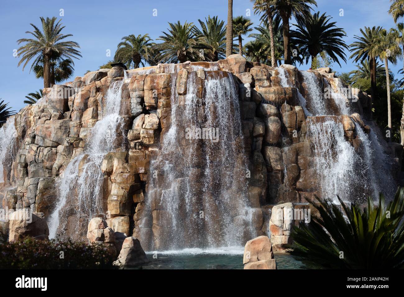 Water falls outside the Mirage Hotel in Las Vegas, Nevada, USA Stock ...