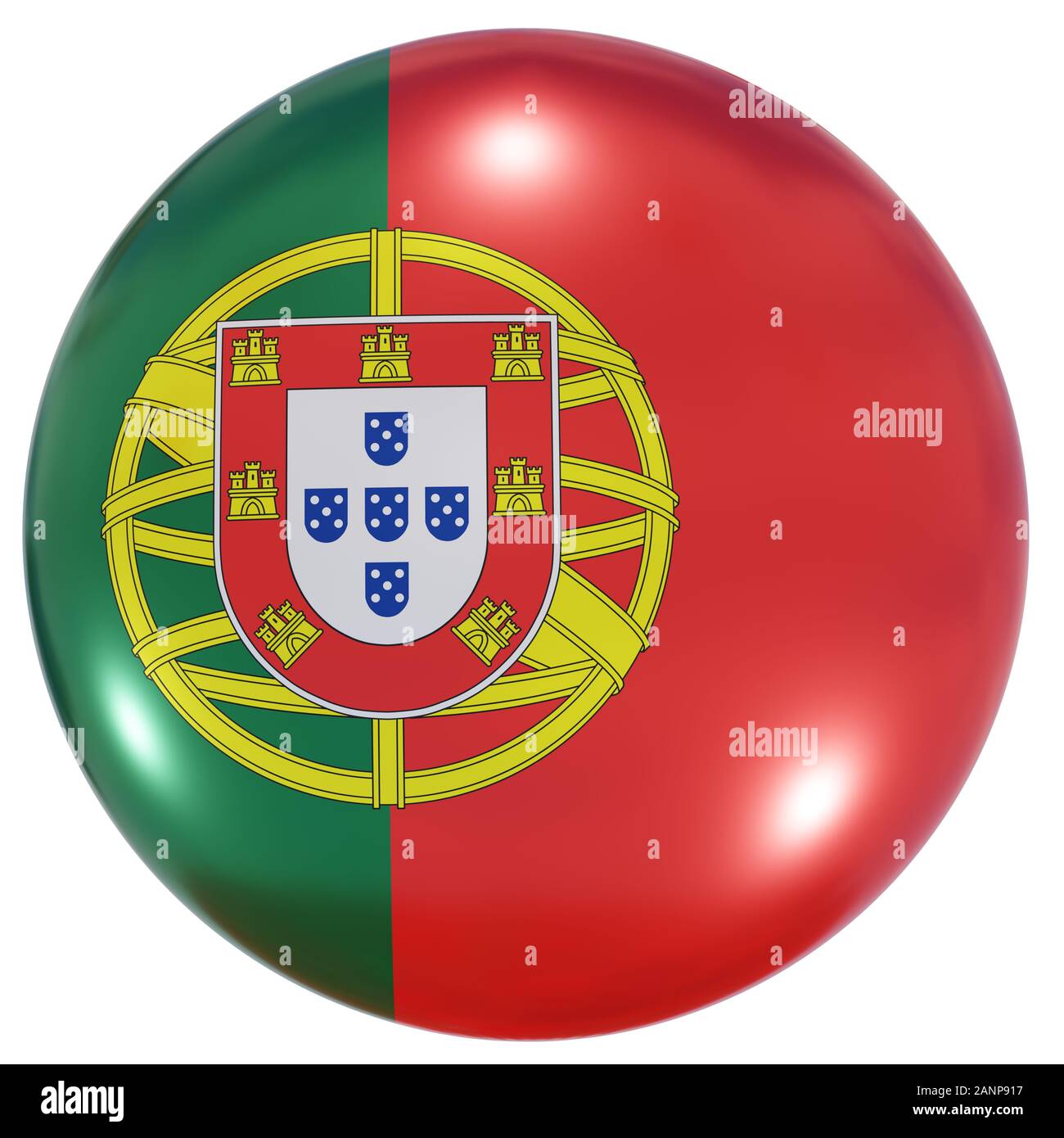 3d rendering of a Portugal national flag on a circle icon isolated on white background Stock Photo