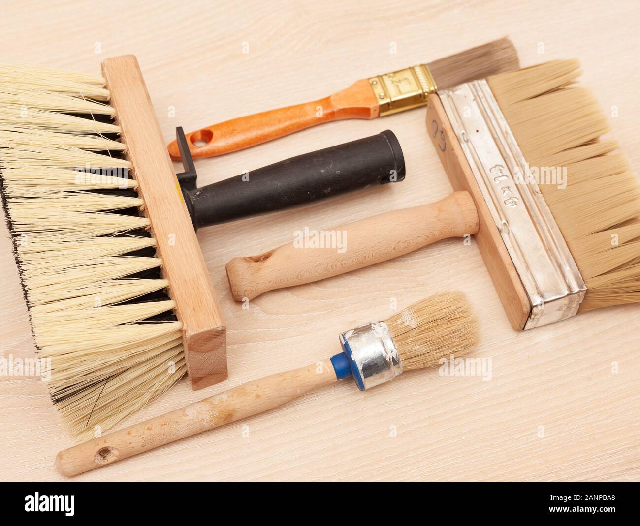 A large set of different construction brushes. Stock photo set of