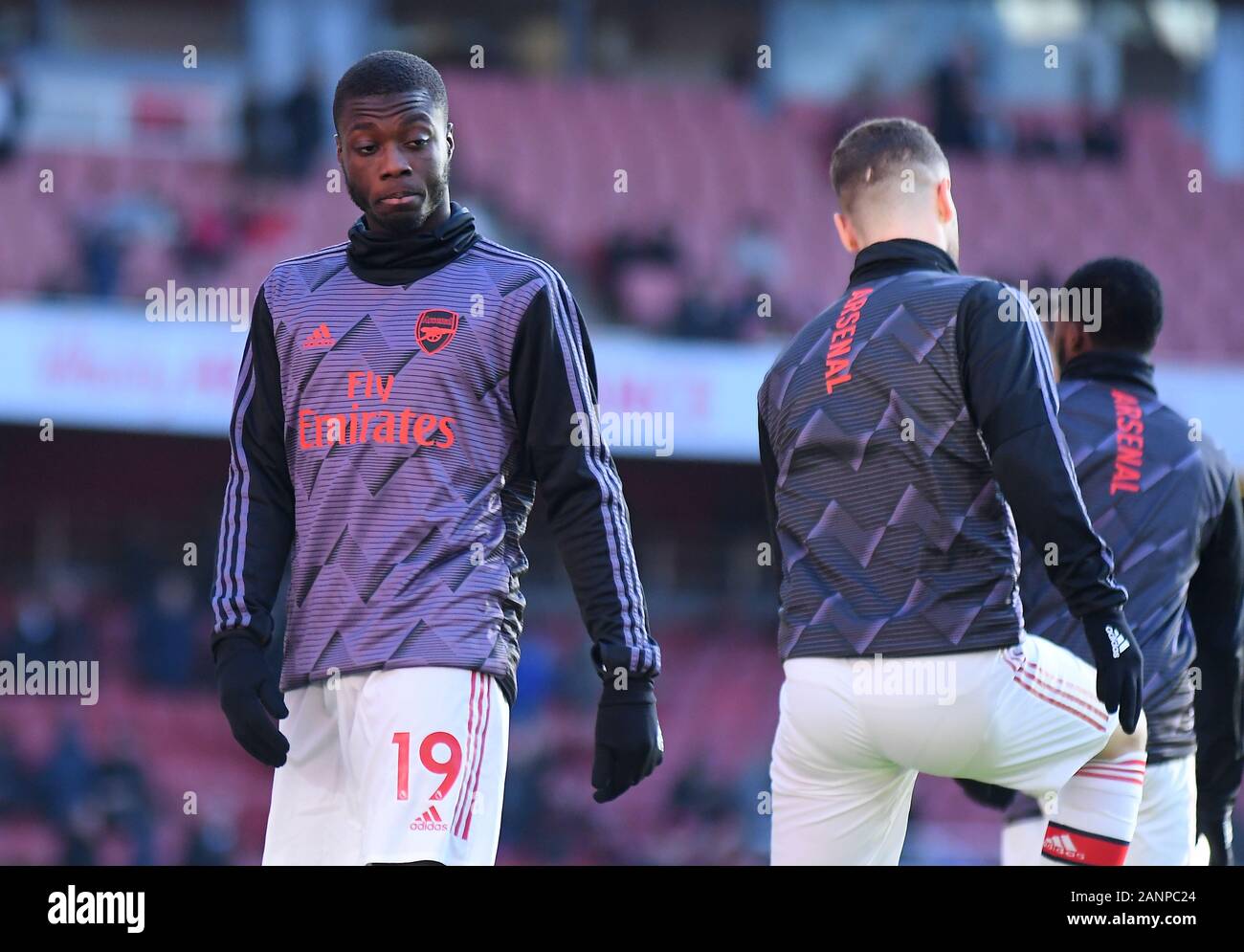 LONDON, ENGLAND - JANUARY 18, 2020: Nicolas Pepe of Arsenal pictured ahead of the 2019/20 Premier League game between Arsenal FC and Sheffield United FC at Emirates Stadium. Stock Photo