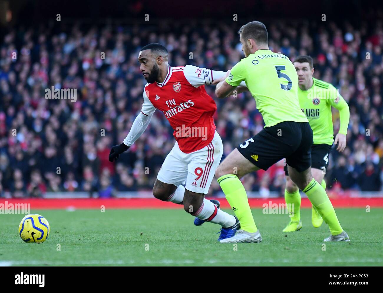 LONDON, ENGLAND - JANUARY 18, 2020: Alexandre Lacazette of Arsenal pictured during the 2019/20 Premier League game between Arsenal FC and Sheffield United FC at Emirates Stadium. Stock Photo