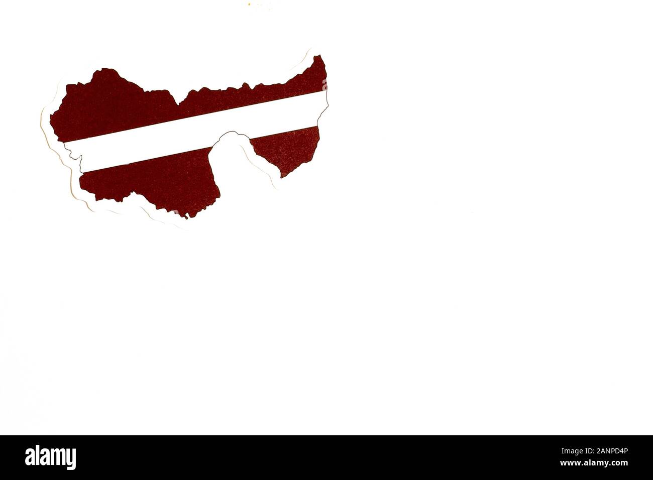 Los Angeles, California, USA - 17 January 2020: National flag of Latvia. Country outline on white background with copy space. Politics illustration Stock Photo