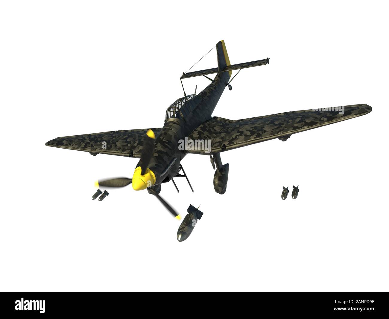 3D rendering of a world war two german dive bomber diving. Stock Photo