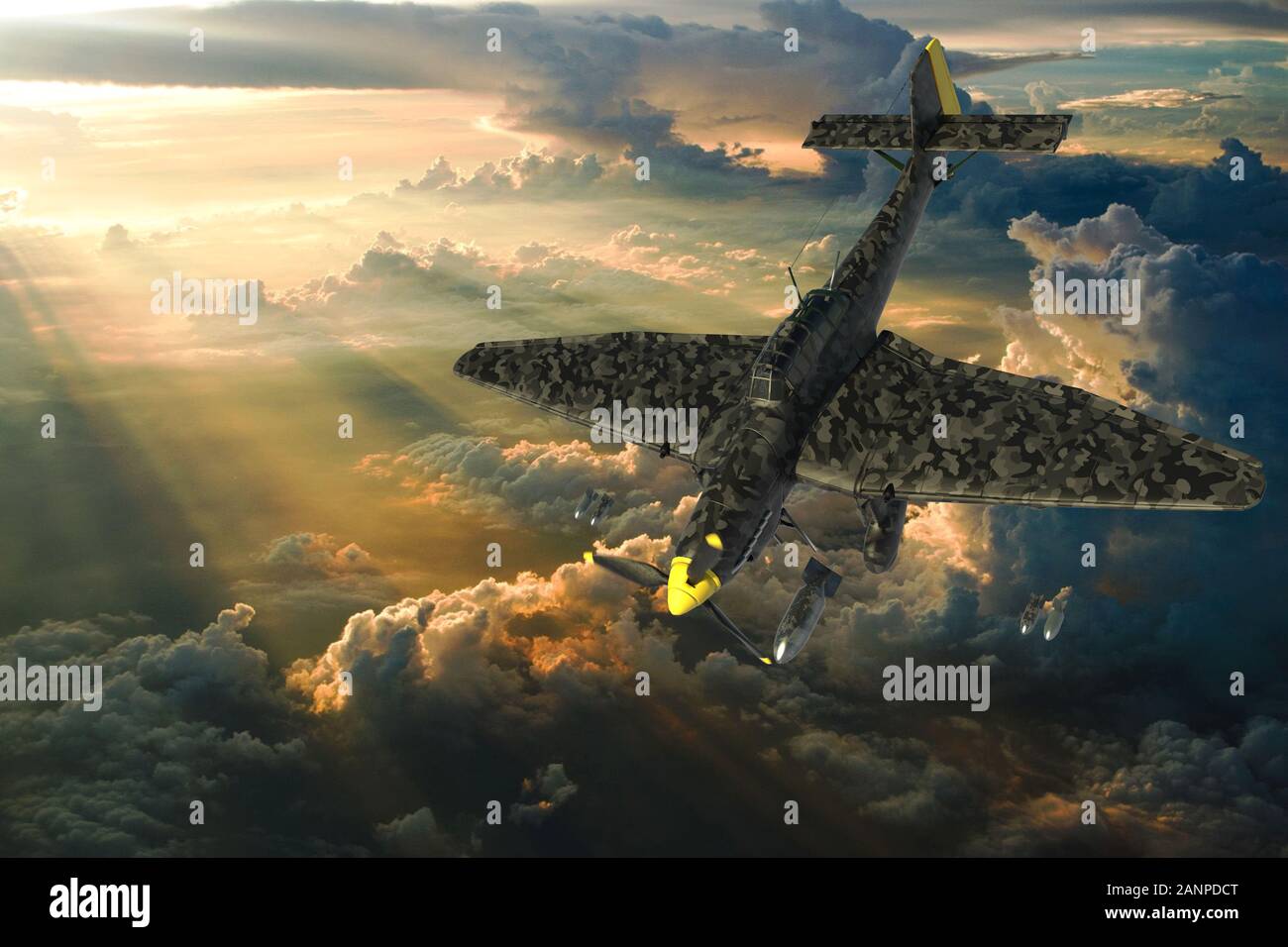 3D rendering of a world war two german dive bomber diving. Stock Photo