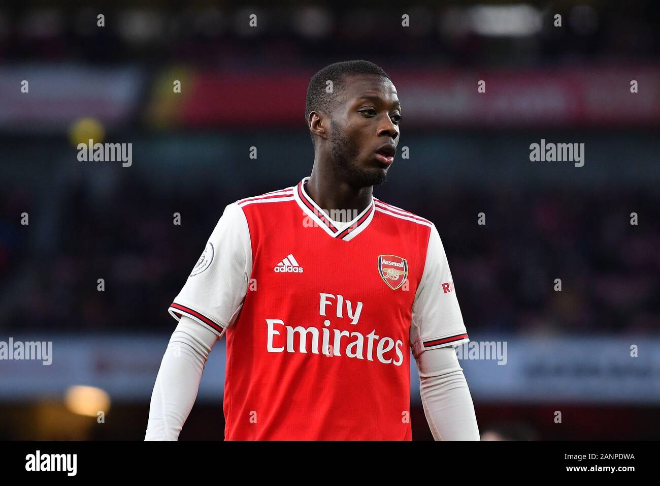 LONDON, ENGLAND - JANUARY 18TH Nicolas Pepe of Arsenal during the Premier League match between Arsenal and Sheffield United at the Emirates Stadium, London on Saturday 18th January 2020. (Credit: Ivan Yordanov | MI News)Photograph may only be used for newspaper and/or magazine editorial purposes, license required for commercial use Credit: MI News & Sport /Alamy Live News Stock Photo