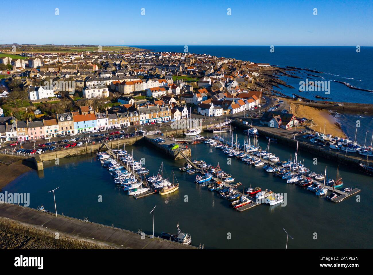 Aerial view from drone of Anstruther in the East Neuk of Fife, Scotland, UK Stock Photo