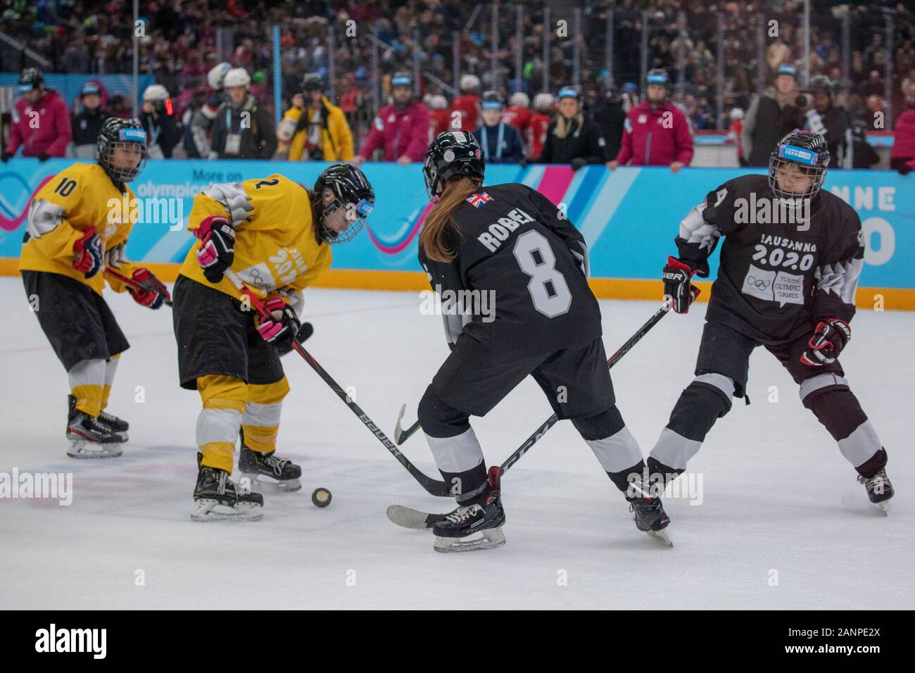 Team GB's Amy Robery (15) during the women's 3 on 3 Ice Hockey final at the Lausanne 2020 Youth Olympic Games on the 15h January 2020 Stock Photo