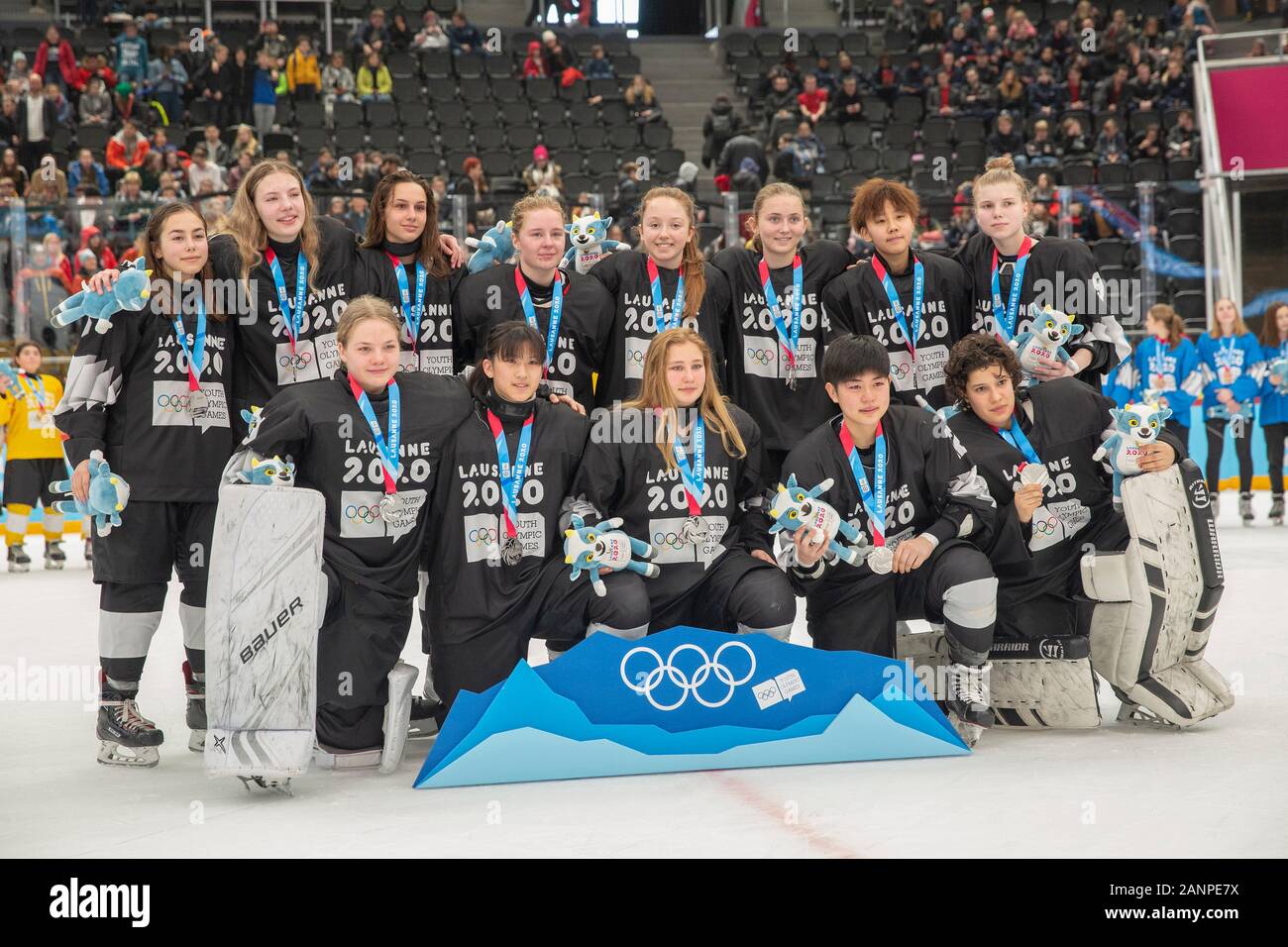 Team GB's Amy Robery (15) wins silver at the 3 on 3 women's Ice Hockey finals at the Lausanne 2020 Youth Olympic Games on the 15th January 2020 Stock Photo