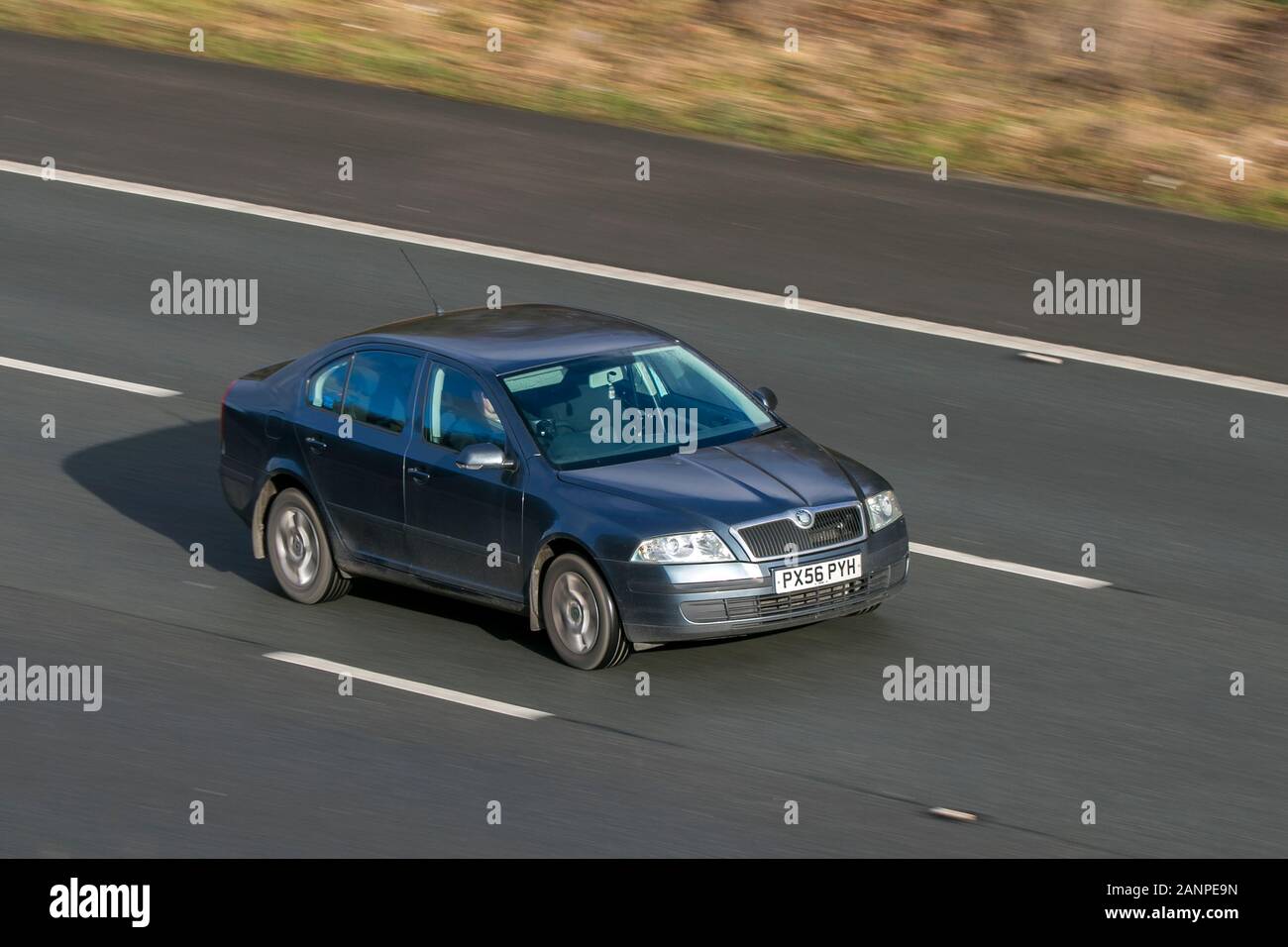 2006 Skoda Octavia Ambiente Tdi Grey Car Diesel driving on the M6 motorway near Preston in Lancashire, UK Stock Photo