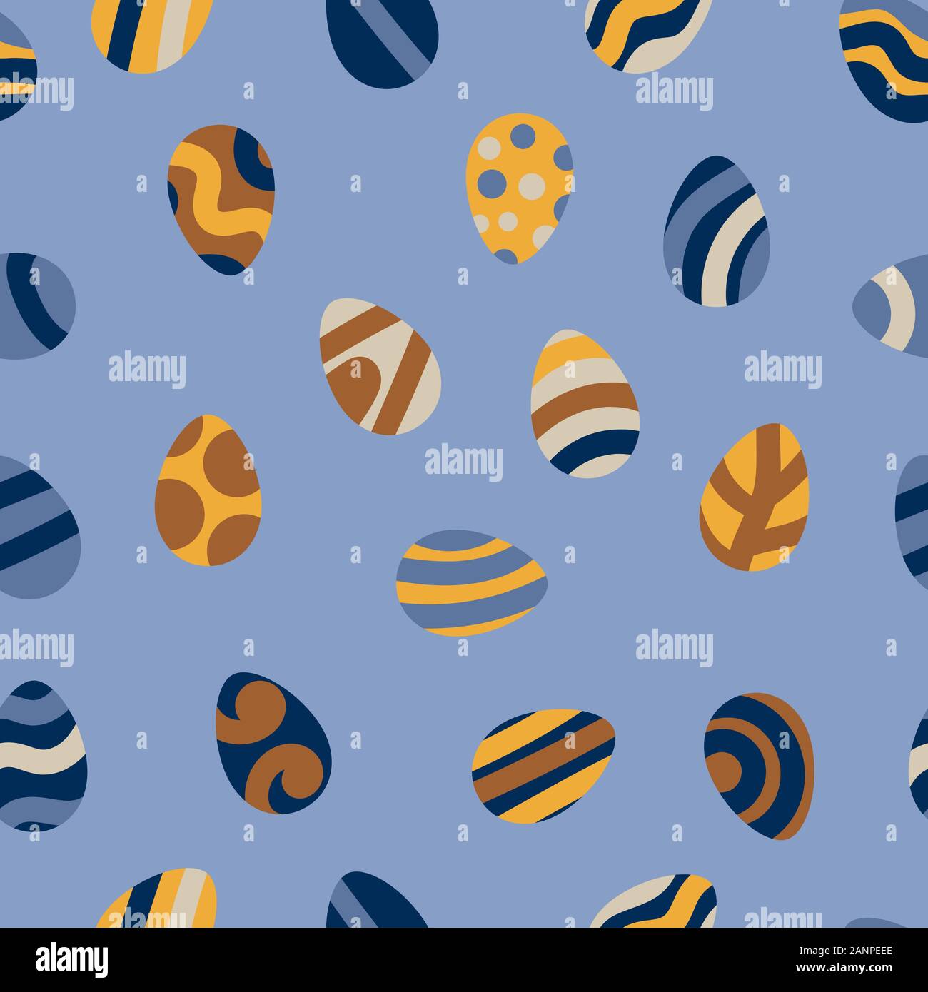 Seamless pattern with painted Easter eggs on light blue background ...