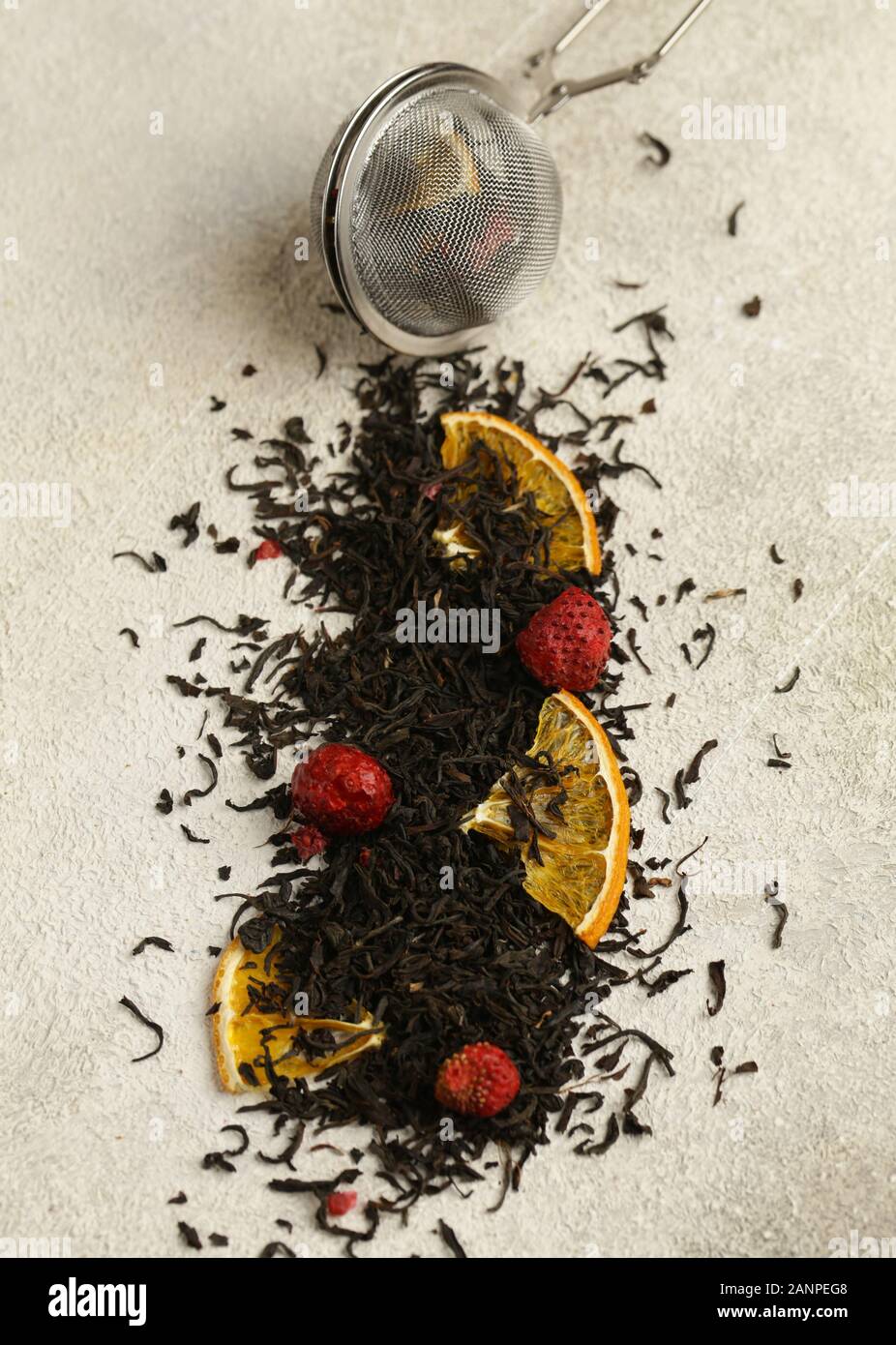 black tea with berries and fruits Stock Photo Alamy