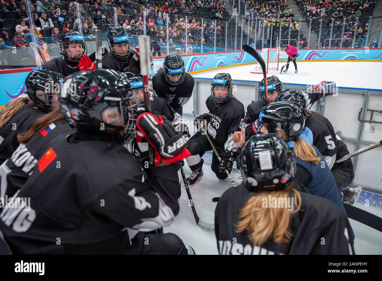 Team GB's Amy Robery (15) during the women's 3 on 3 Ice Hockey final at the Lausanne 2020 Youth Olympic Games on the 15h January 2020 at the Vaudoise Stock Photo