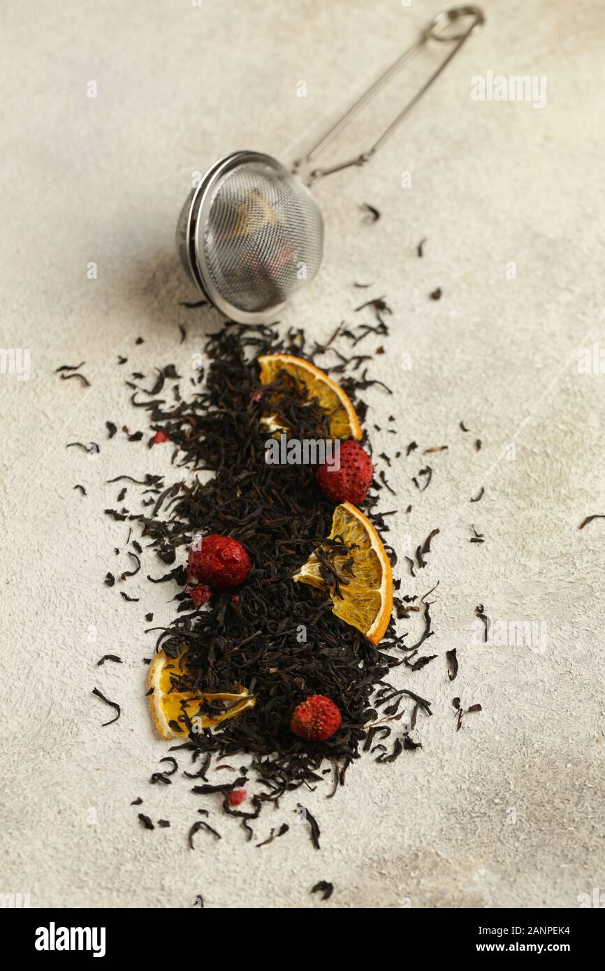 black tea with berries and fruits Stock Photo Alamy