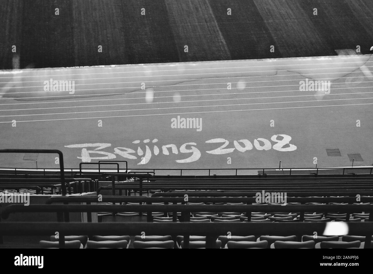 Legend of 'Beijing 2008' olympics inside the Beijing National Stadium or Bird's Nest designed by architects Herzog & de Stock Photo