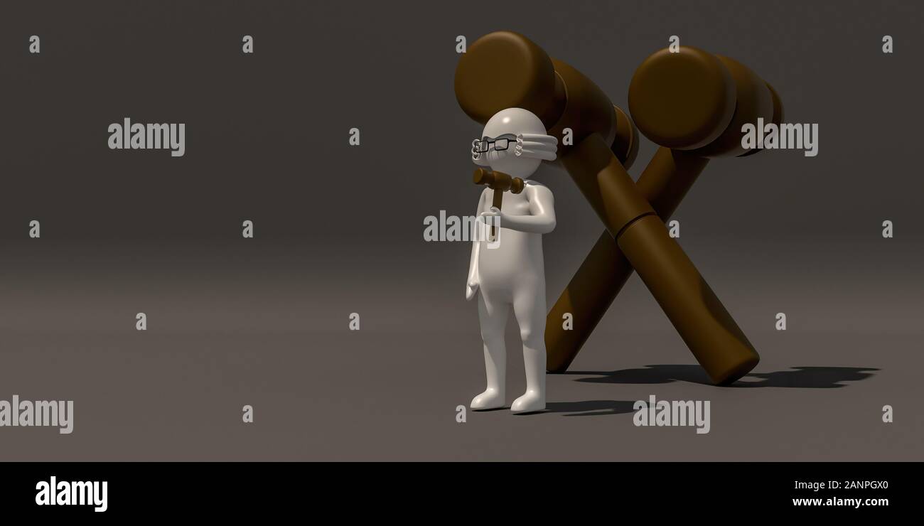 3d illustrator, 3d rendering of the  Judge and hammer. Stock Photo