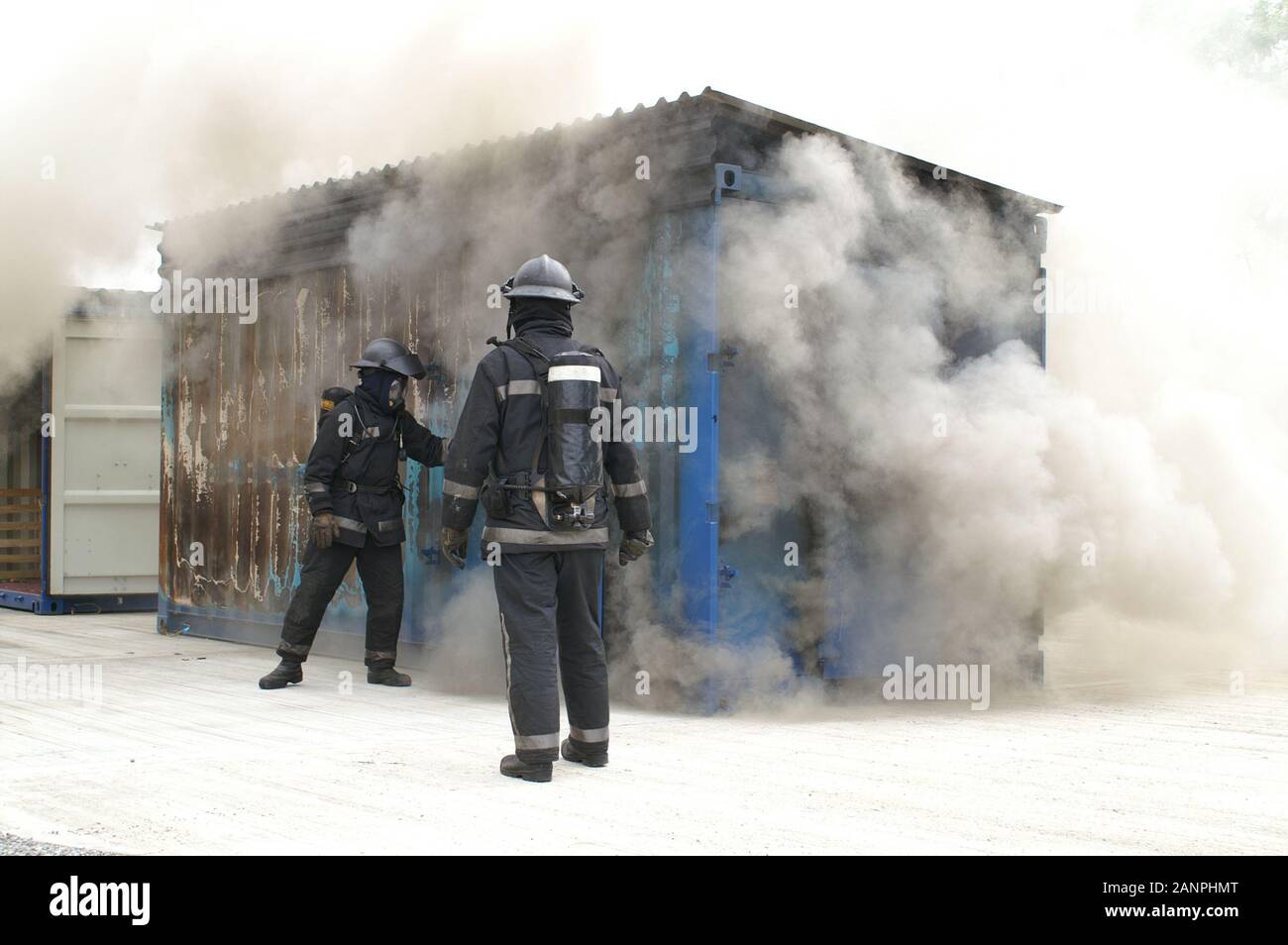 shipping container fire, cargo Stock Photo