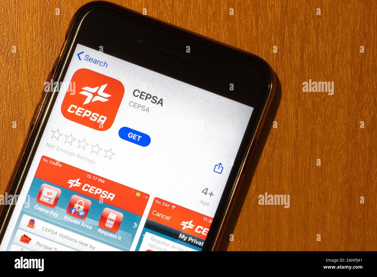 Los Angeles, California, USA - 17 January 2020: Phone screen with CEPSA icon on app store top view, Illustrative Editorial Stock Photo