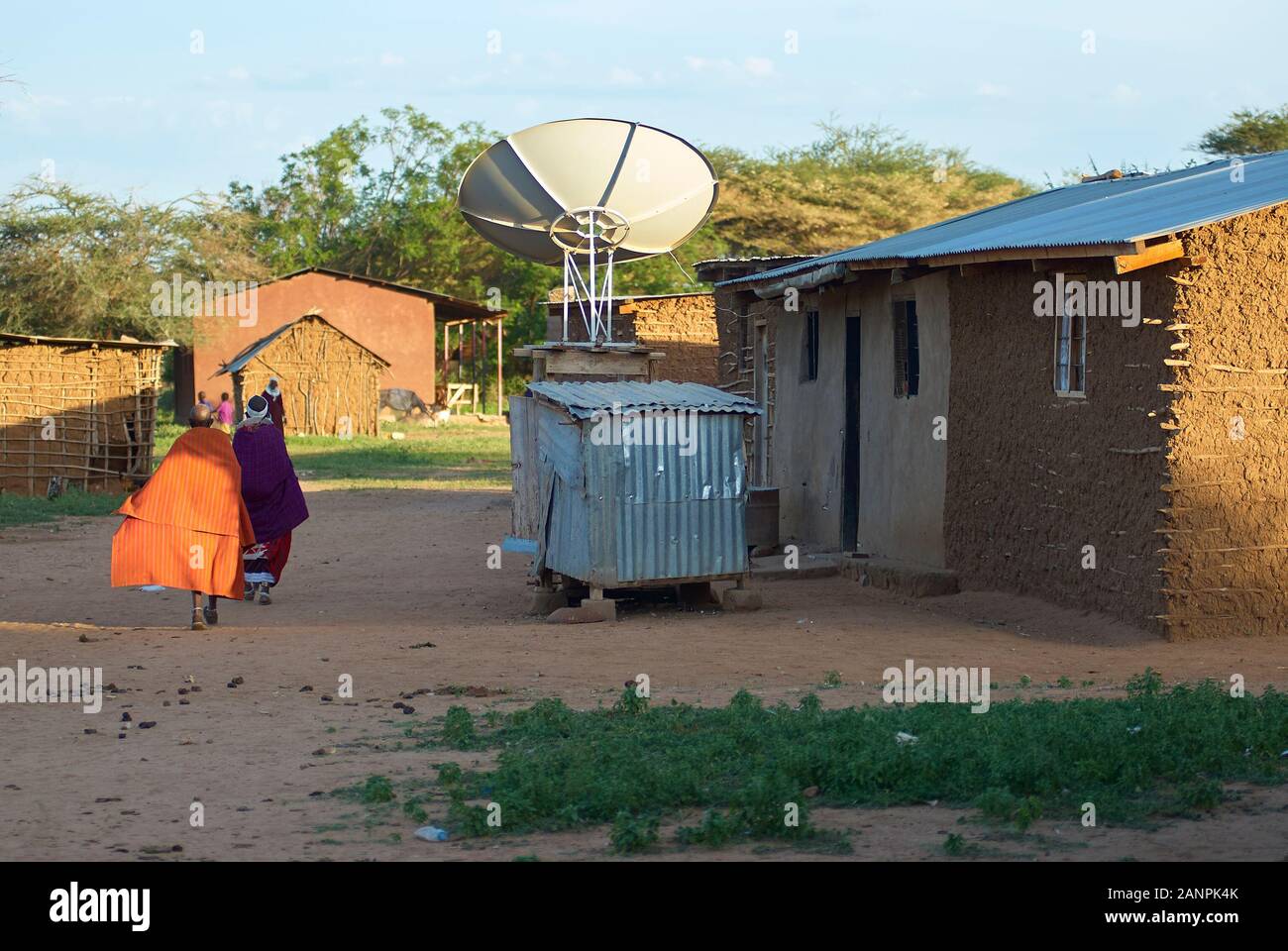 Old satellite technology in a remote Maasai village Stock Photo