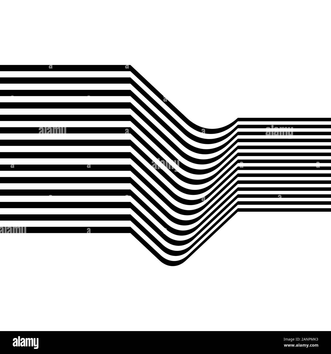 Black horizontal stripes isolated on white background. Abstract optical ...