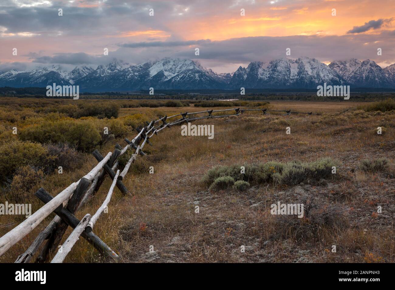 WY02863-00...WYOMING - Fence line near Cunningham Cabin in Grand Teton National Park. Stock Photo