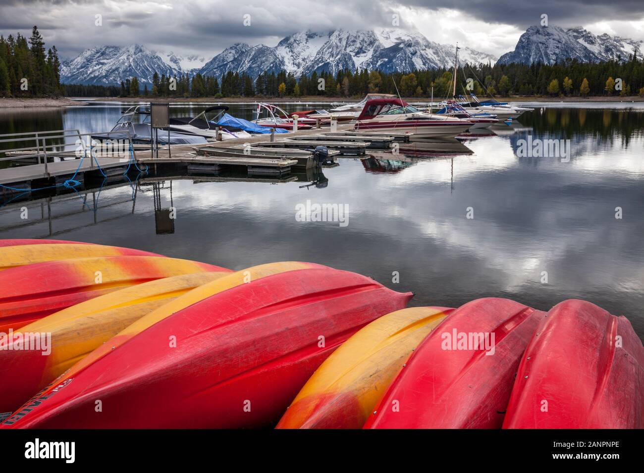 WY02868-00...WYOMING - Marina at Colter Bay on Jackson Lake in Grand Teton National Park. Stock Photo