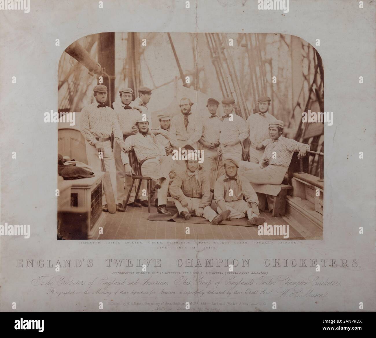 The first English cricket team on board ship at Liverpool (1866) Stock Photo