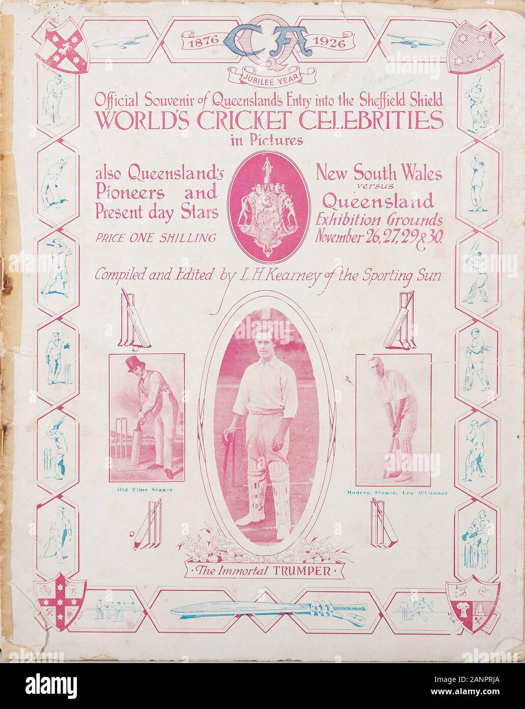 Worlds Cricket Celebrities in pictures poster from 1876-1926 Stock Photo