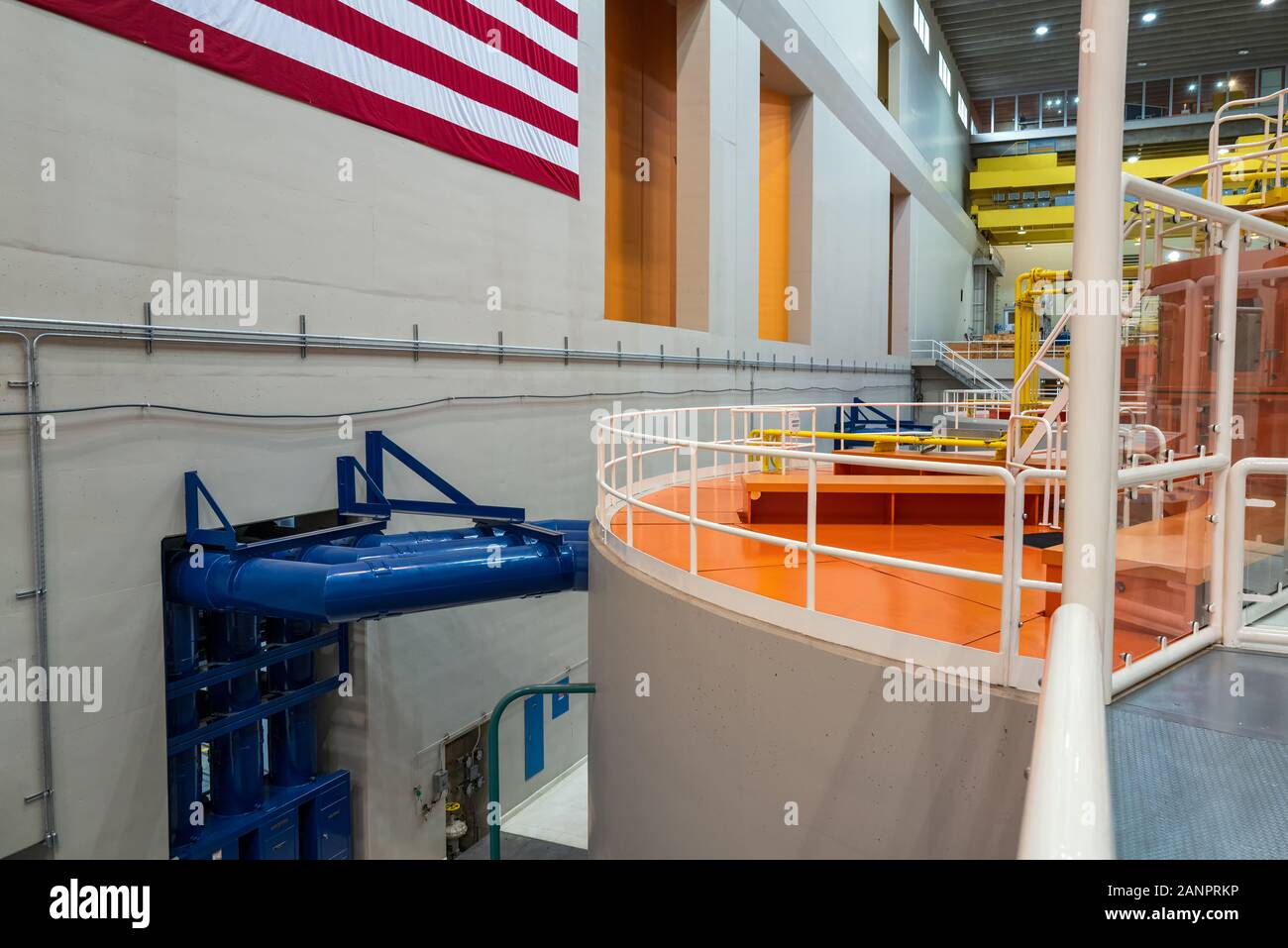 Generators inside Powerhouse One at the Bonneville Dam, Washington, USA ...