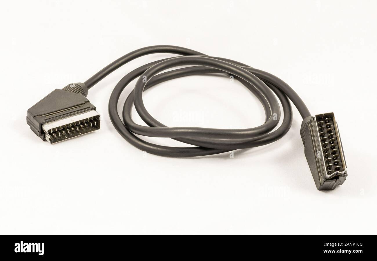 Scart AV connector cable isolated on white background Stock Photo - Alamy