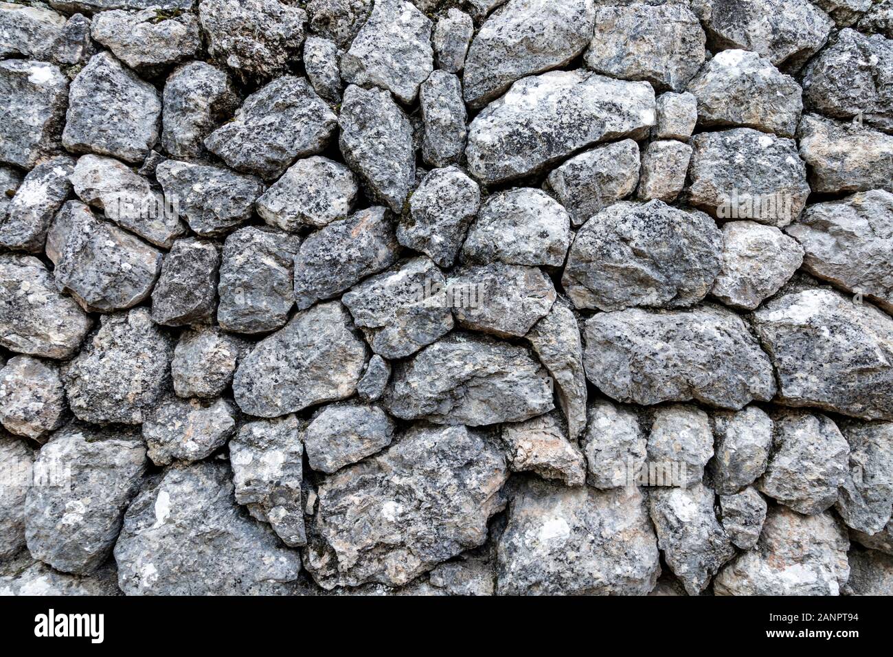 Mallorcan stone wall made of carefully stacked stones without using cement, Mallorca, Spain Stock Photo