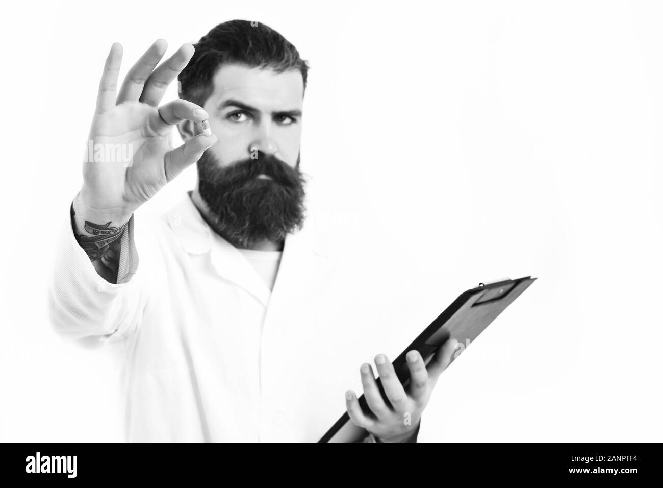 Bearded Man Long Beard Brutal Caucasian Doctor Or Unshaven