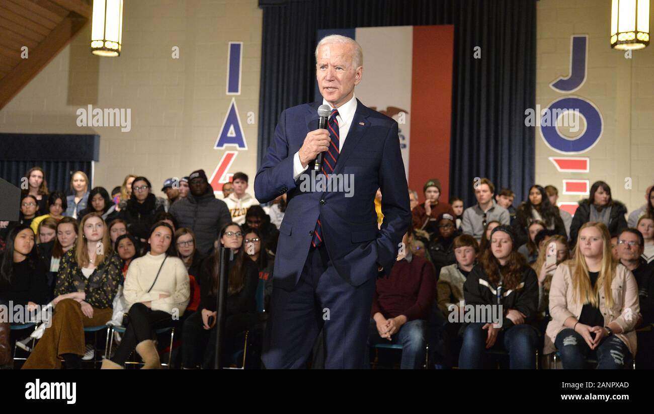 Indianola, USA. 18th Jan, 2020. 2020 Democratic presidential candidate former Vice President Joe Biden, during a community event in Iandianola, Iowa, Saturday, January 18, 2020. Candidates continue to campaign as Iowa's first-in-the-nation caucuses on February 3 approaches. Photo by Mike Theiler/UPI. Credit: UPI/Alamy Live News Stock Photo