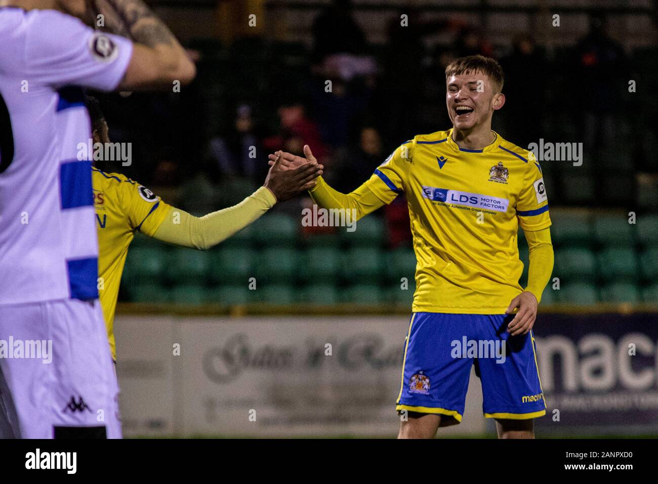 Evan Press of Barry Town United scores his sides seventh goal against Carmarthen  Town. Barry Town United v Carmarthen Town at Jenner Park in the JD C Stock  Photo - Alamy