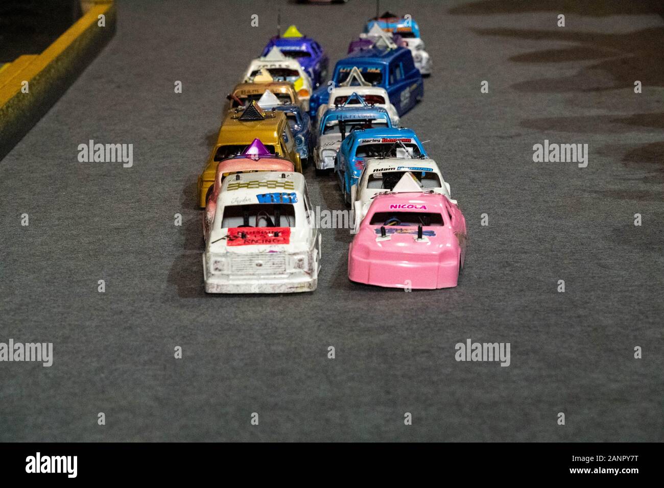Brentwood Essex UK 18th Jan.2020 Brentood Remote Control Raceway event featuring 12th scale RC model racing, bankers 130th stock cars etc  held in an industiral unit,  with Juniors and adult competitons with over 150 participants. A specialist, niche racing hobby with a large following in the UK Credit Ian DavidsonAlamy Live News Stock Photo