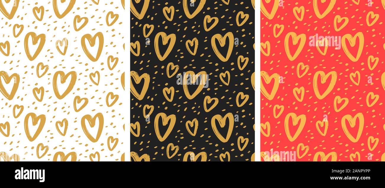 Seamless background with hand-drawn hearts. Pattern vector Stock Vector