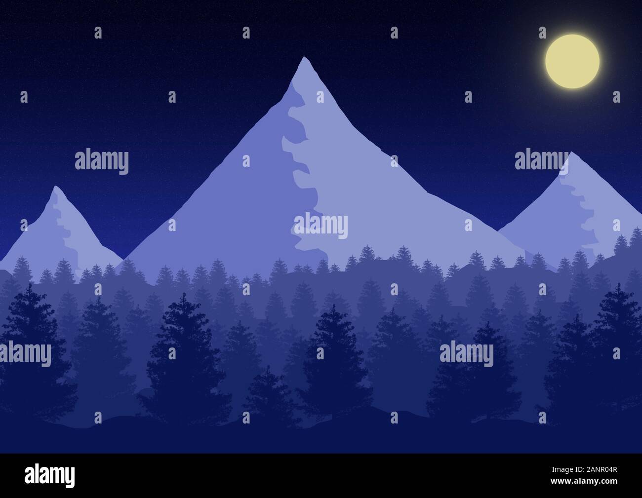 Beautiful 2d cartoon night forest background Stock Photo - Alamy