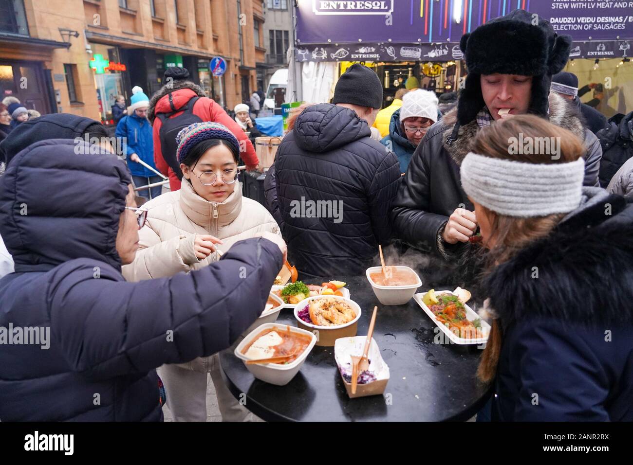 Riga Latvia. 18th Jan 2020. People enjoy food during the Riga