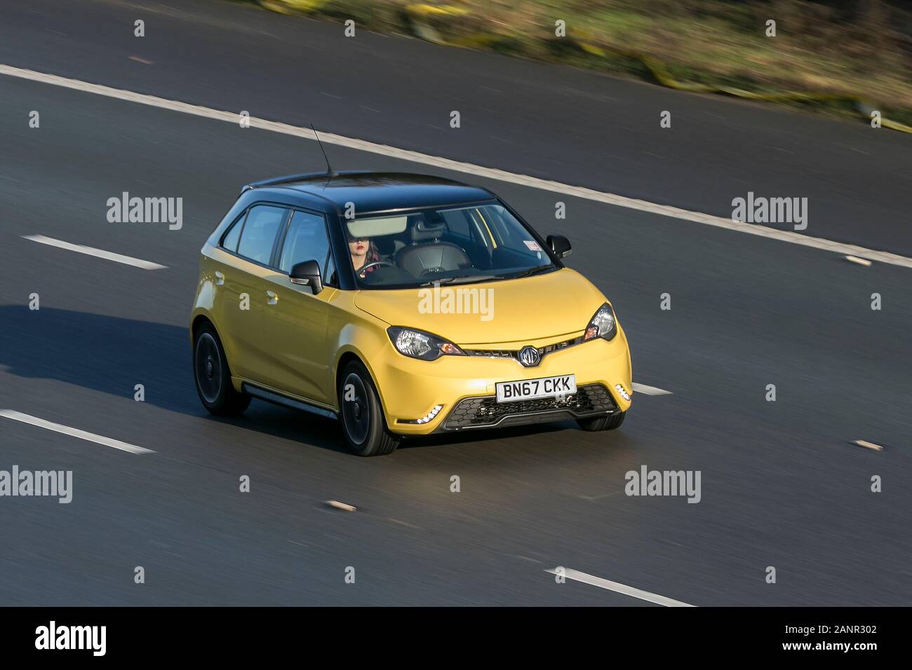 2017 MG 3 Style + VtiTech Yellow car Petrol driving on the M6 motorway