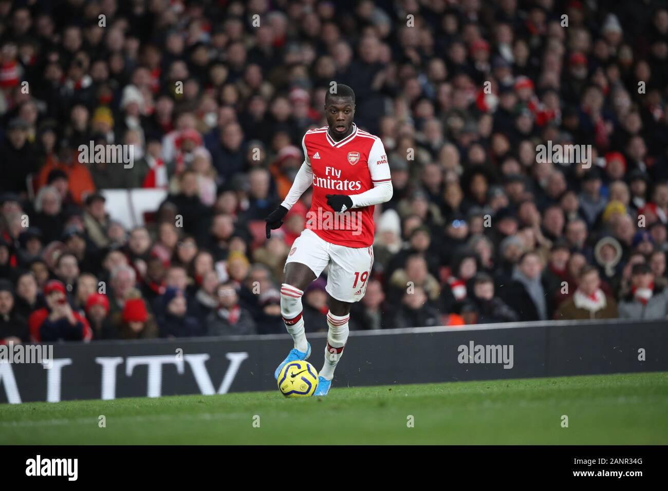 London, UK. 18th Jan, 2020. Nicolas Pepe (A) at the Arsenal v Sheffield United English Premier League match, at the Emirates Stadium, London, UK on January 18, 2020. **Editorial use only, license required for commercial use. No use in betting, games or a single club/league/player publications** Credit: Paul Marriott/Alamy Live News Stock Photo